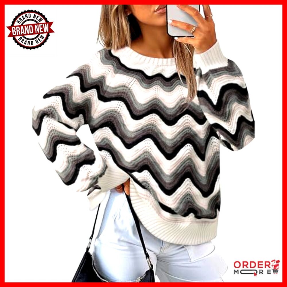 Cozy Lantern Sleeve Pullover Sweater, Color Block Knit, Fair Isle Pattern - Picture 2 of 7